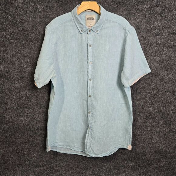 HERITAGE REPORT COLLECTION 100% Linen Shirt Men's XL Light Blue Short Sleeve - Picture 1 of 9